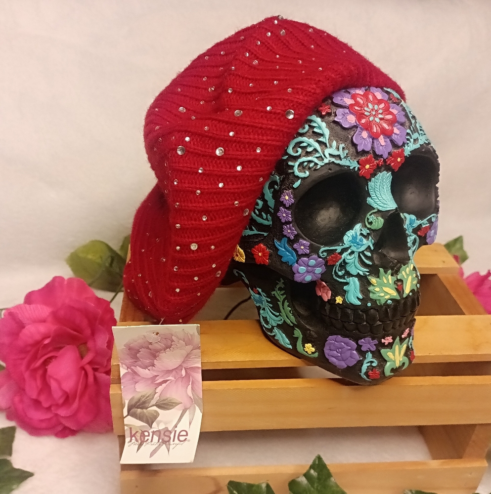 **NWT** Kensie Red Knit Beanie with Rhinestones ♥️